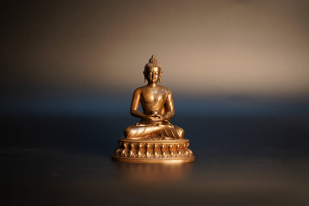 Amitabha Buddha Sculpture - Serene Meditation Pose - Lost-Wax Casting, Antique Gold Finish - Buddhist Art Collection
