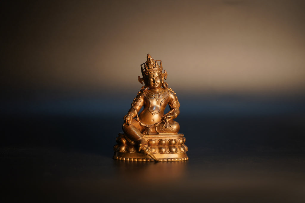 Yellow Jambhala Statue - Handcrafted Pure Brass for Wealth & Abundance - Feng Shui & Buddhist Altar