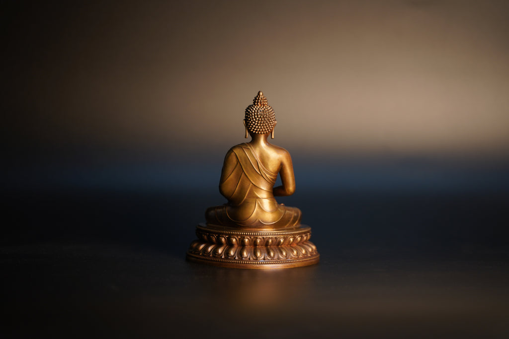 Amitabha Buddha Sculpture - Serene Meditation Pose - Lost-Wax Casting, Antique Gold Finish - Buddhist Art Collection