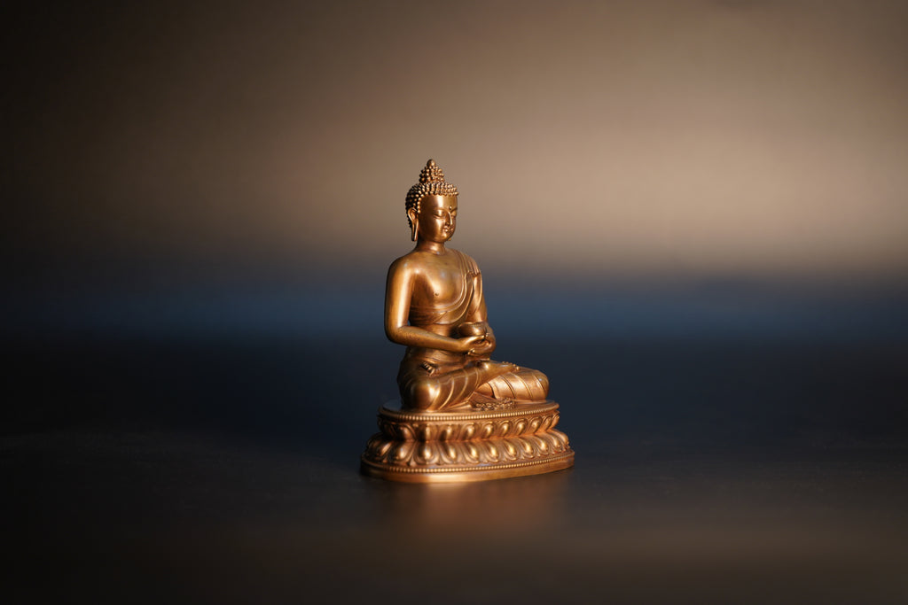 Amitabha Buddha Sculpture - Serene Meditation Pose - Lost-Wax Casting, Antique Gold Finish - Buddhist Art Collection