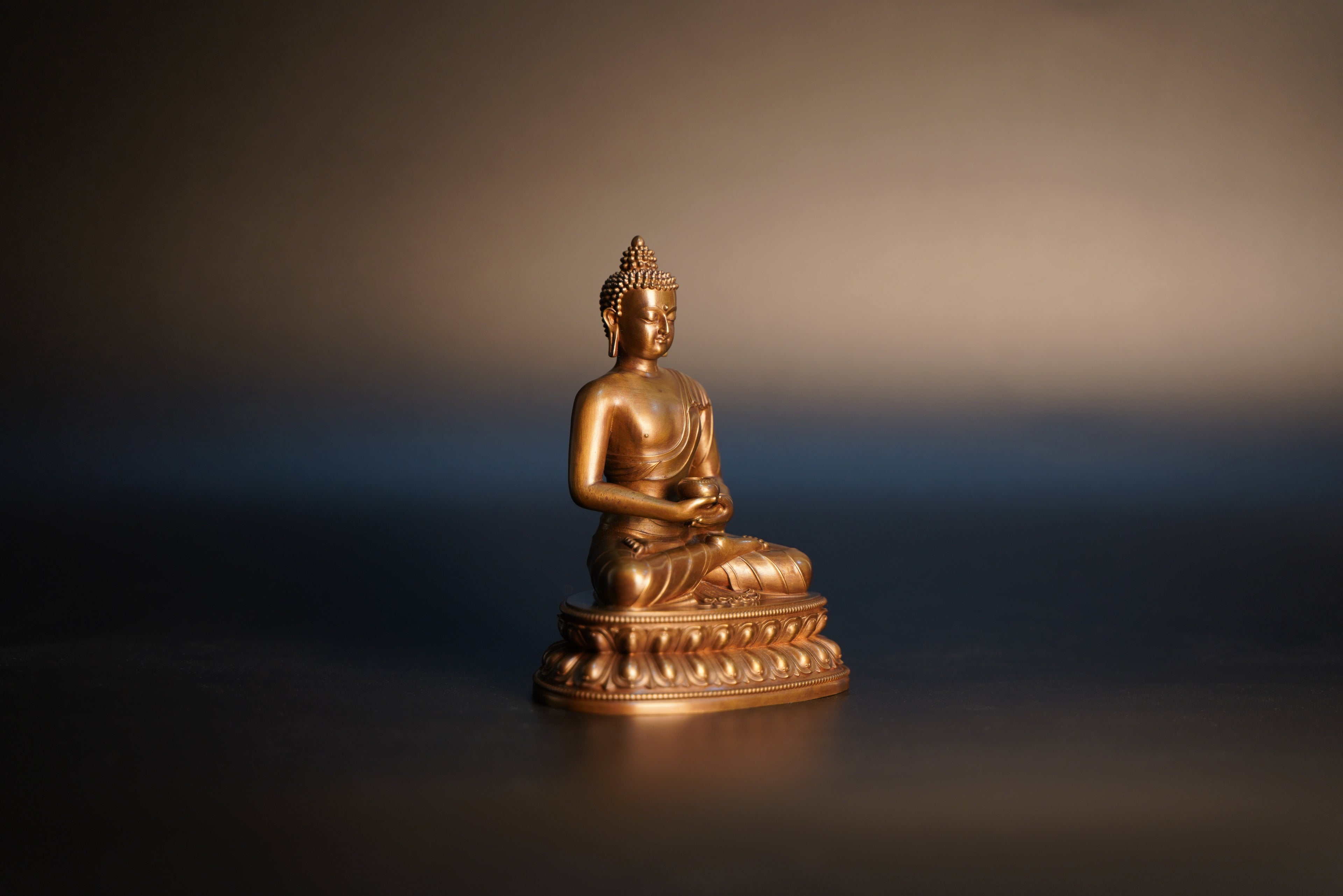 Amitabha Buddha Sculpture - Serene Meditation Pose - Lost-Wax Casting, Antique Gold Finish - Buddhist Art Collection