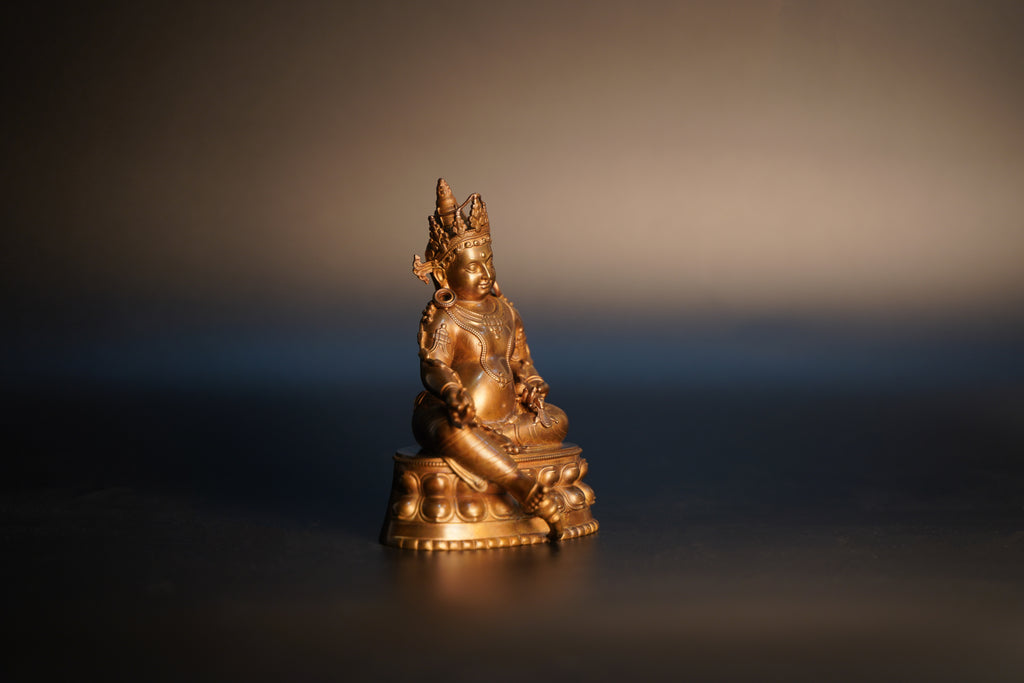Yellow Jambhala Statue - Handcrafted Pure Brass for Wealth & Abundance - Feng Shui & Buddhist Altar