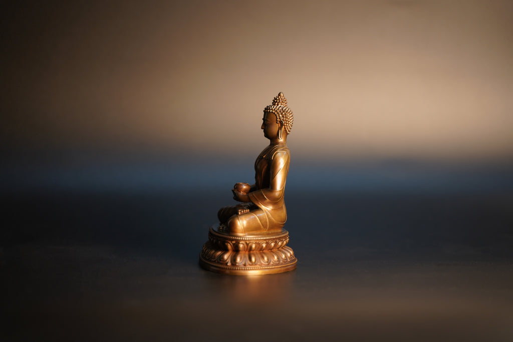 Amitabha Buddha Sculpture - Serene Meditation Pose - Lost-Wax Casting, Antique Gold Finish - Buddhist Art Collection