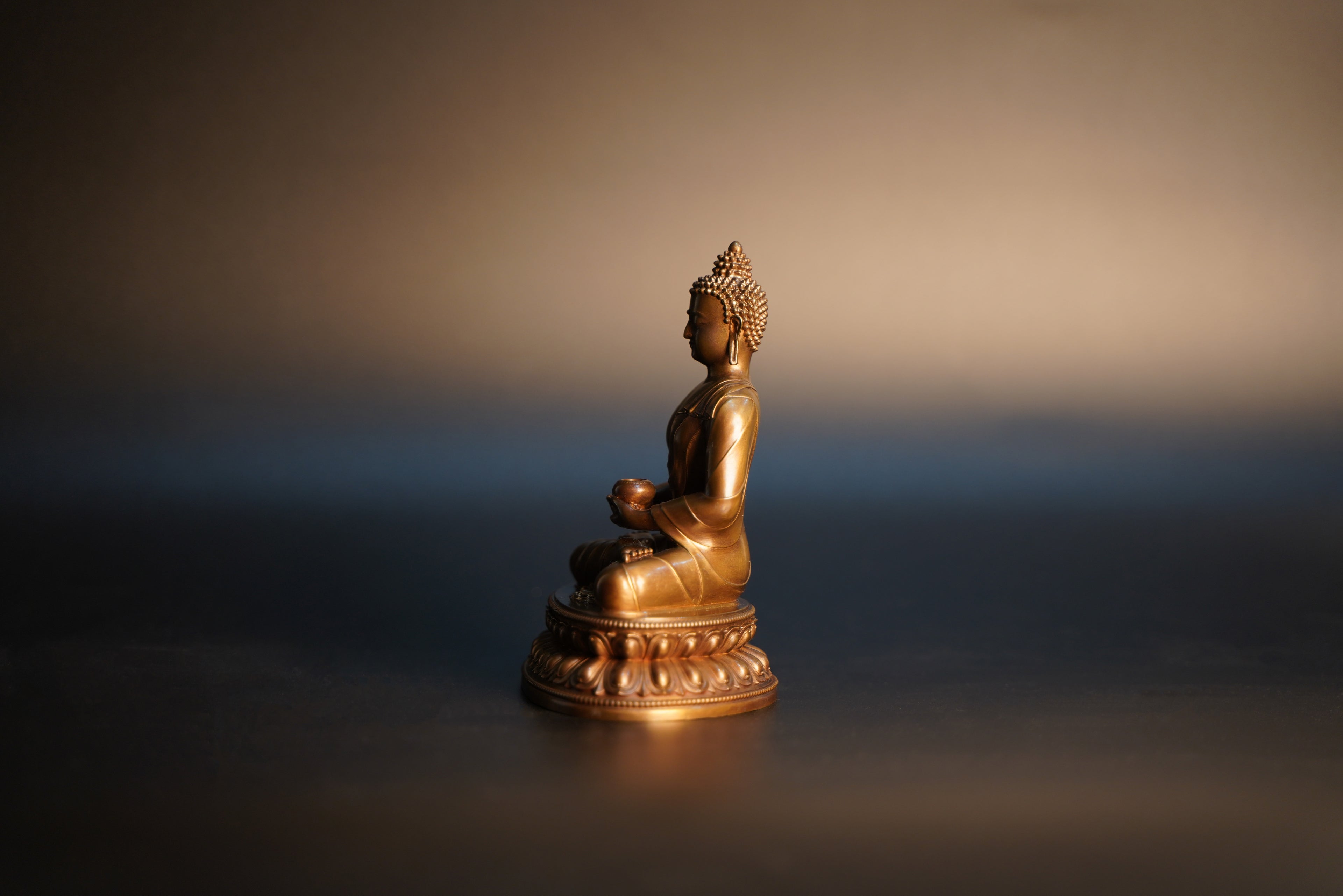 Amitabha Buddha Sculpture - Serene Meditation Pose - Lost-Wax Casting, Antique Gold Finish - Buddhist Art Collection